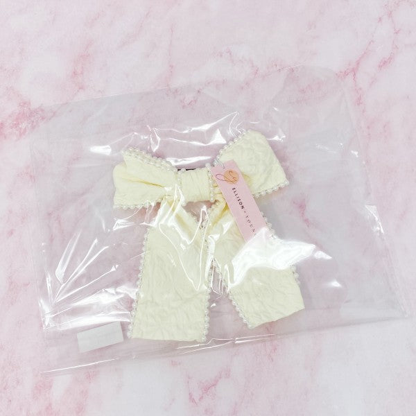Palace Pearl Embellished Bow Barrette – Elegant Textured Hair Clip