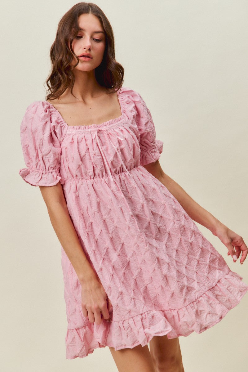 SO ME Texture Woven Ruching On Bust Mini Dress in Pink