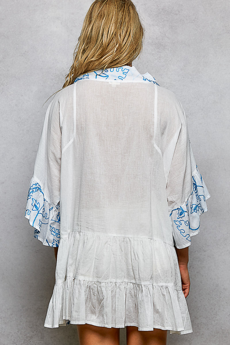 POL Tiered Ruffled Printed 3/4 Sleeve Mini Dress