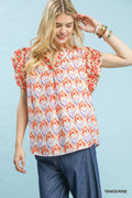 Umgee Double Frill Sleeve Floral Blouse in Tangerine