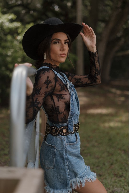 Denim Lab USA |Frayed Denim Overalls Dress