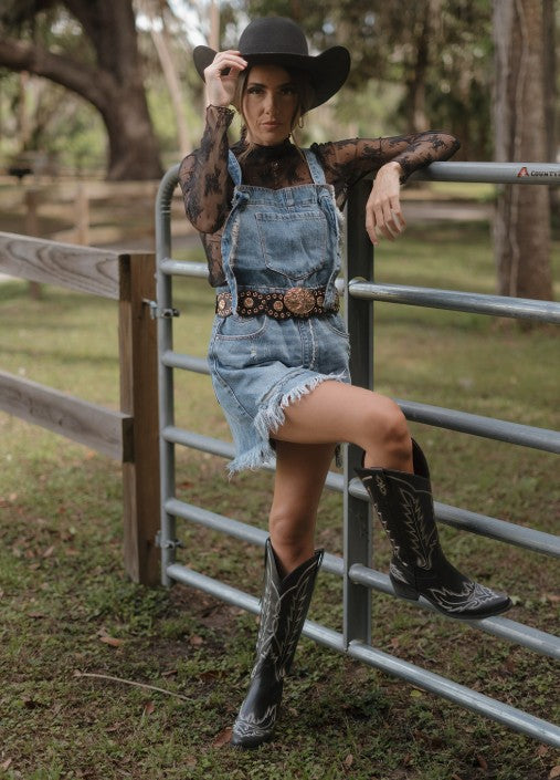 Denim Lab USA |Frayed Denim Overalls Dress