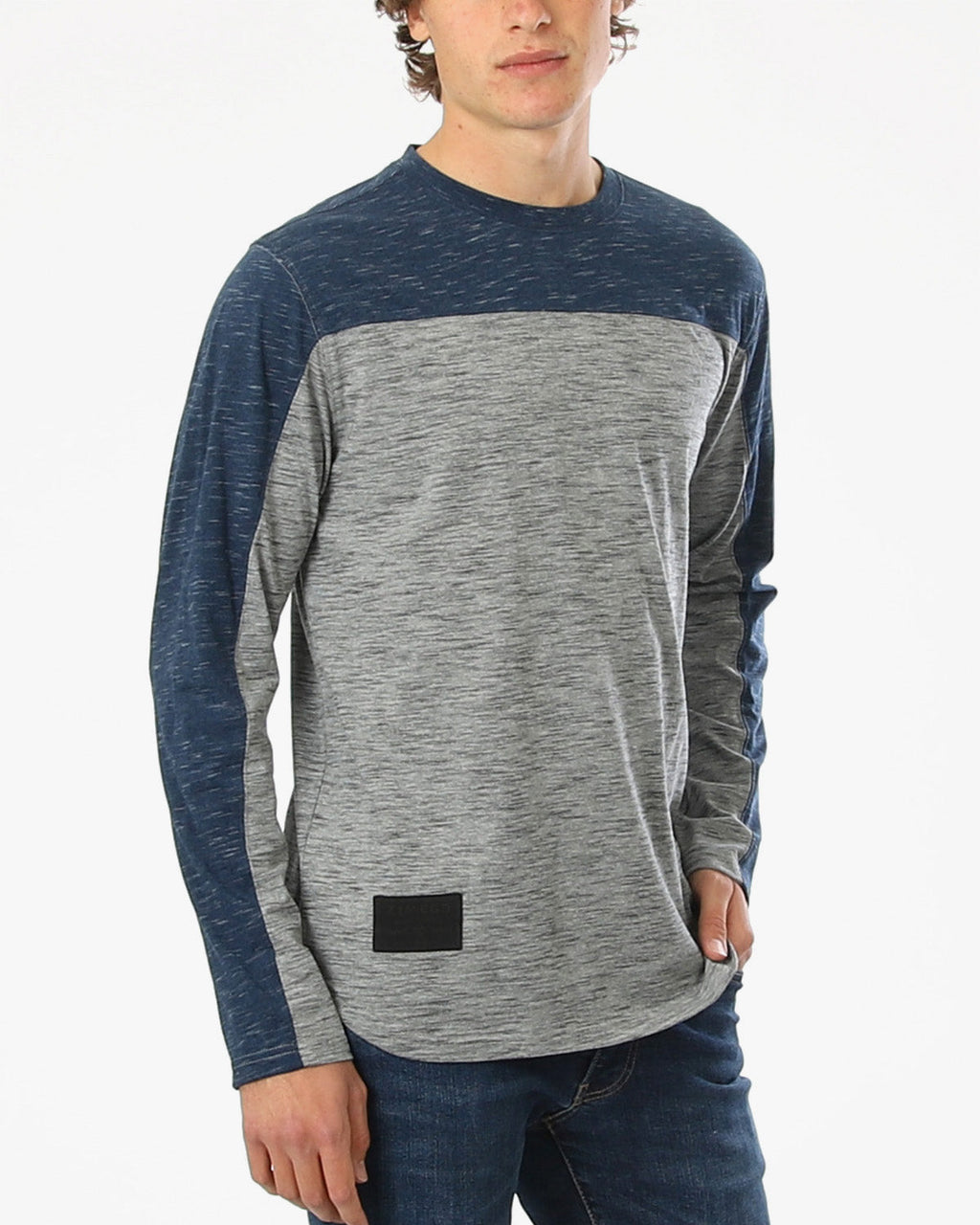 Athletic Color Block Long Sleeve Curved Hemline Casual Shirt