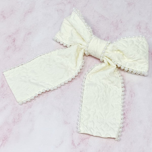 Palace Pearl Embellished Bow Barrette – Elegant Textured Hair Clip