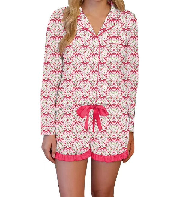 Red Blossom & Bows Pajama Set