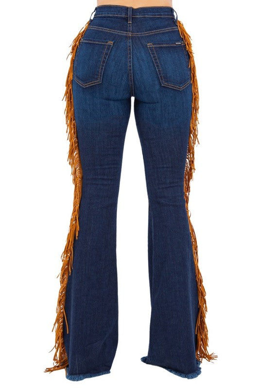 GJG Denim Fringe Bell Bottom in Dark Wash- 30 Inseam
