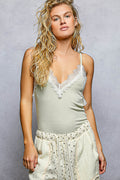 POL Lace Detail V-Neck Ribbed Cami in Lime