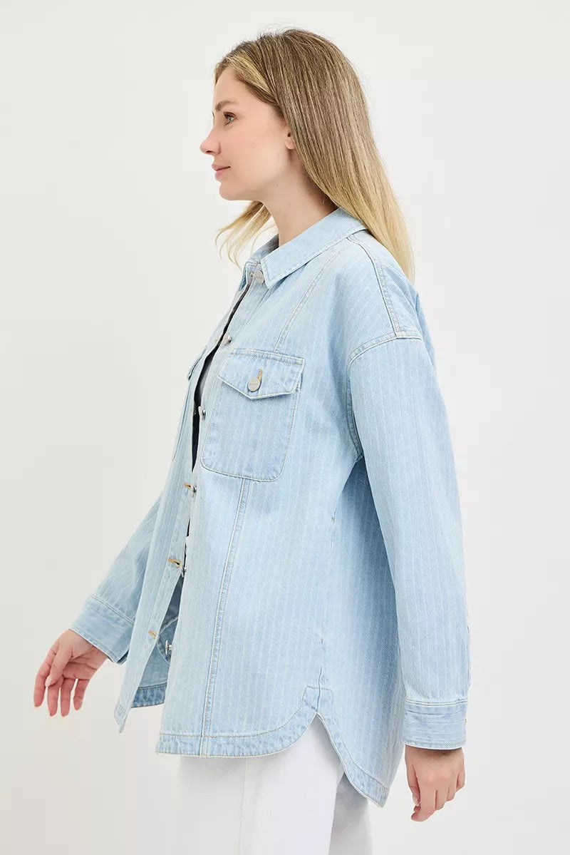 RISEN Oversized Stripe Denim Shacket