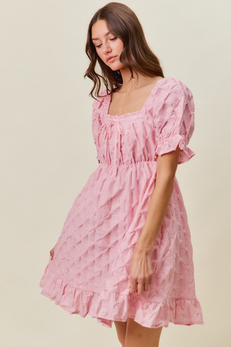 SO ME Texture Woven Ruching On Bust Mini Dress in Pink