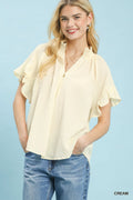 Umgee Textured Ruffle Sleeve Blouse in Cream