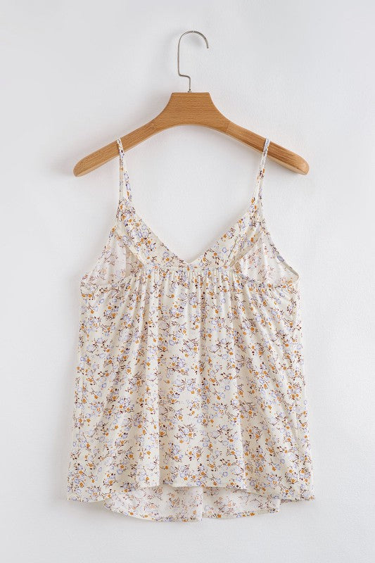 Cottagecore - Floral Boho Spaghetti Strap Tank Top