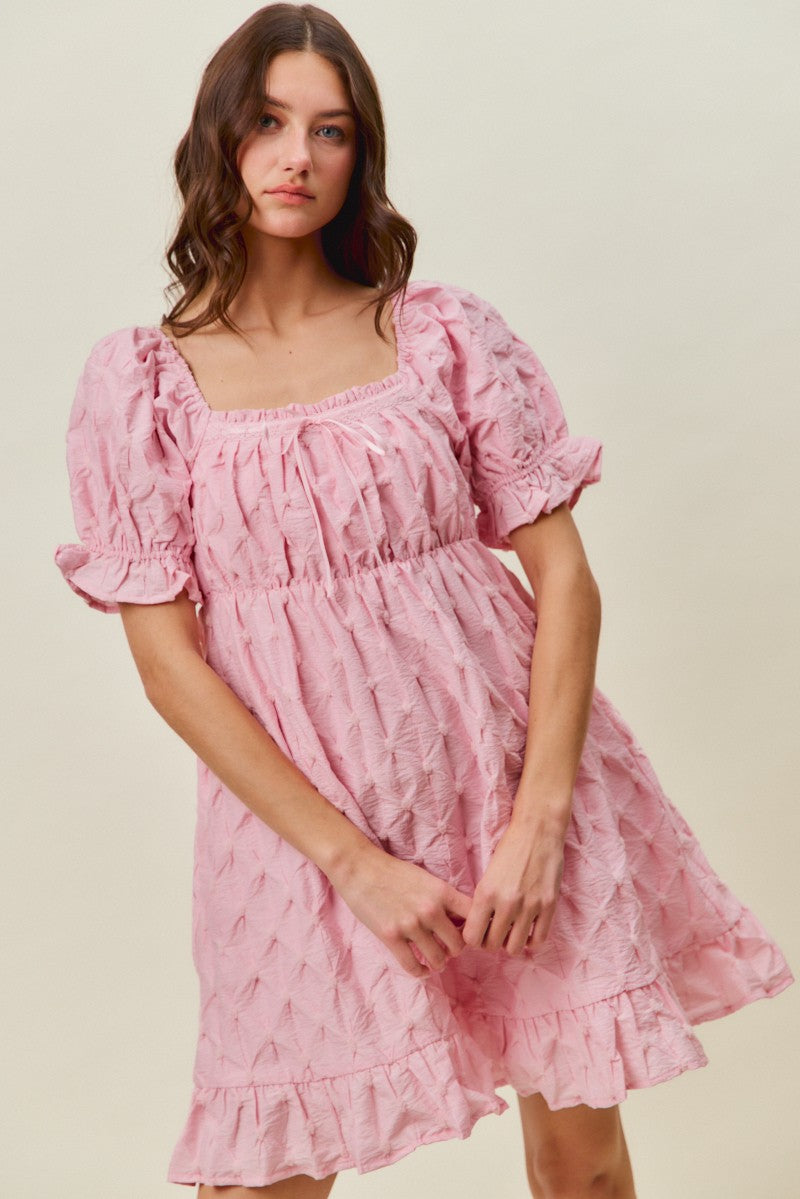 SO ME Texture Woven Ruching On Bust Mini Dress in Pink