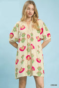 Umgee Abstract Print Mini Dress in Cream