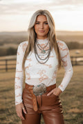 Western Mesh High Neck Long Sleeve Top