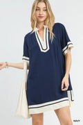 Umgee Linen Rayon Mini Dress in Navy