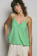 POL Lace Detail V-Neck Textured Knit Cami in Green